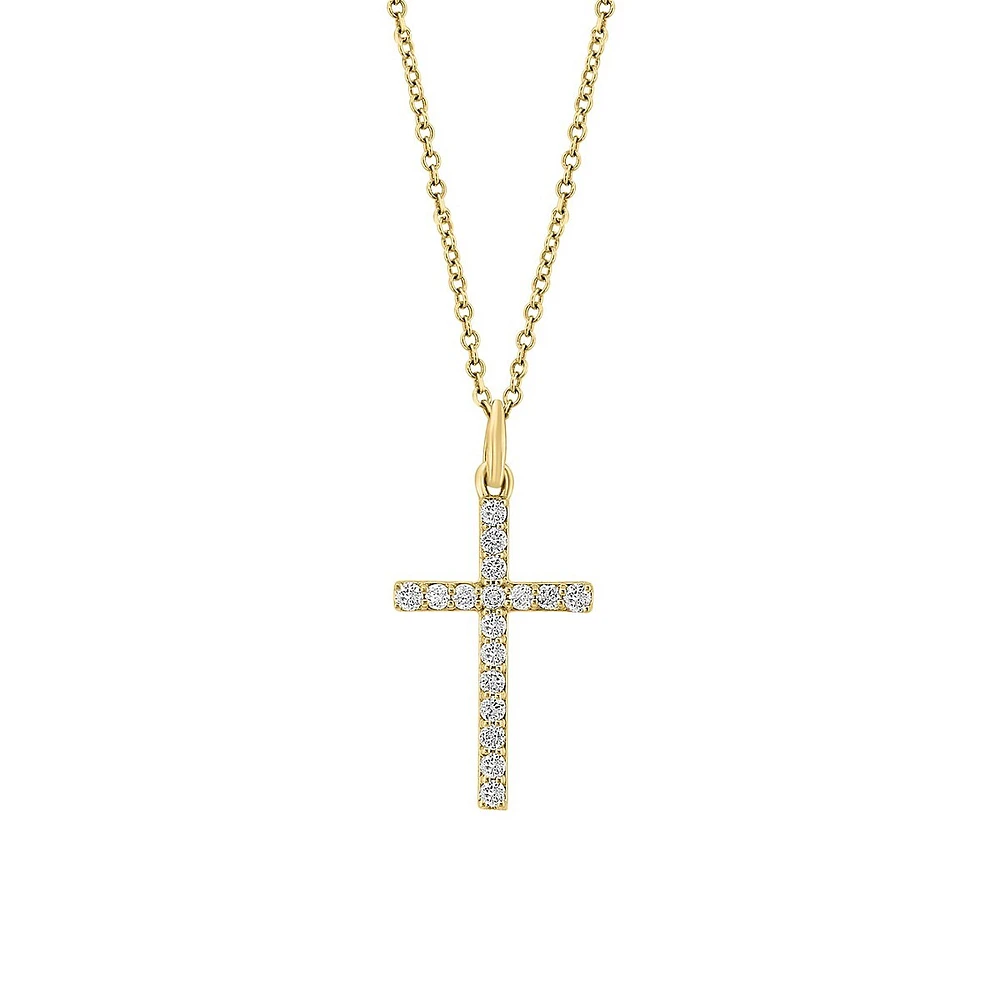 14K Yellow Gold & 0.25 CT. T.W. Diamond Cross Pendant Necklace