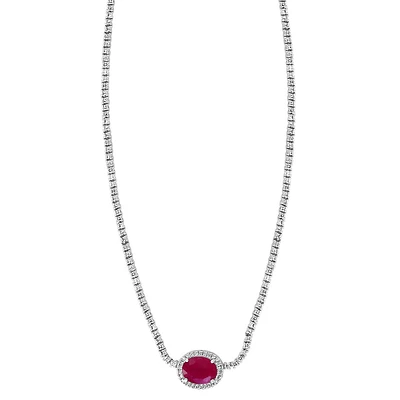 14K White Gold, Natural Ruby & 2.53 CT. T.W. Diamond Pendant Necklace