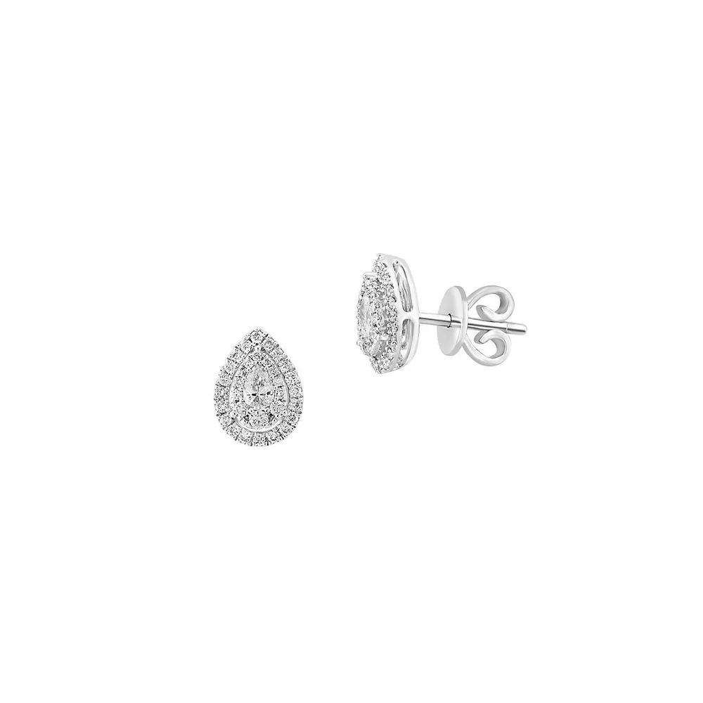 Boutons d'oreilles en or blanc 14 ct avec diamant taille poire 0,4 ct PT