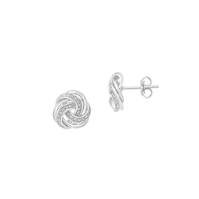 Sterling Silver and 0.09 CT. T.W Diamond Knot Stud Earrings
