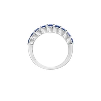 Sterling Silver, Natural Sapphire & 0.16 CT.T.W. Diamond Channel Ring