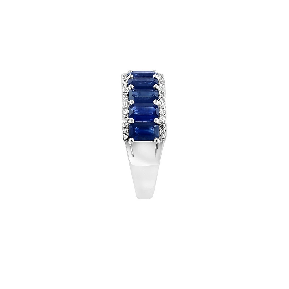 Sterling Silver, Natural Sapphire & 0.16 CT.T.W. Diamond Channel Ring