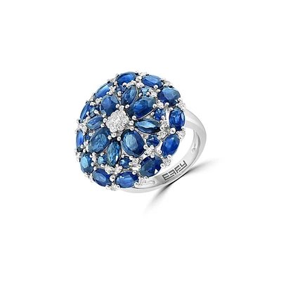 Bague en or blanc 14 carats avec diamants et saphirs naturels de 0,39 ct. TW