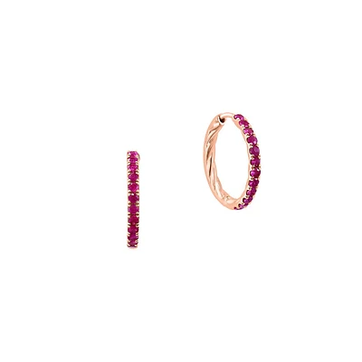 14K Rose Gold & Natural Ruby Hoop Earrings