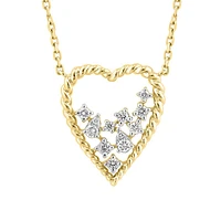 Collier or jaune 14 ct avec pendentif en forme de cœur orné de diamants de 0,27 ct (PT)