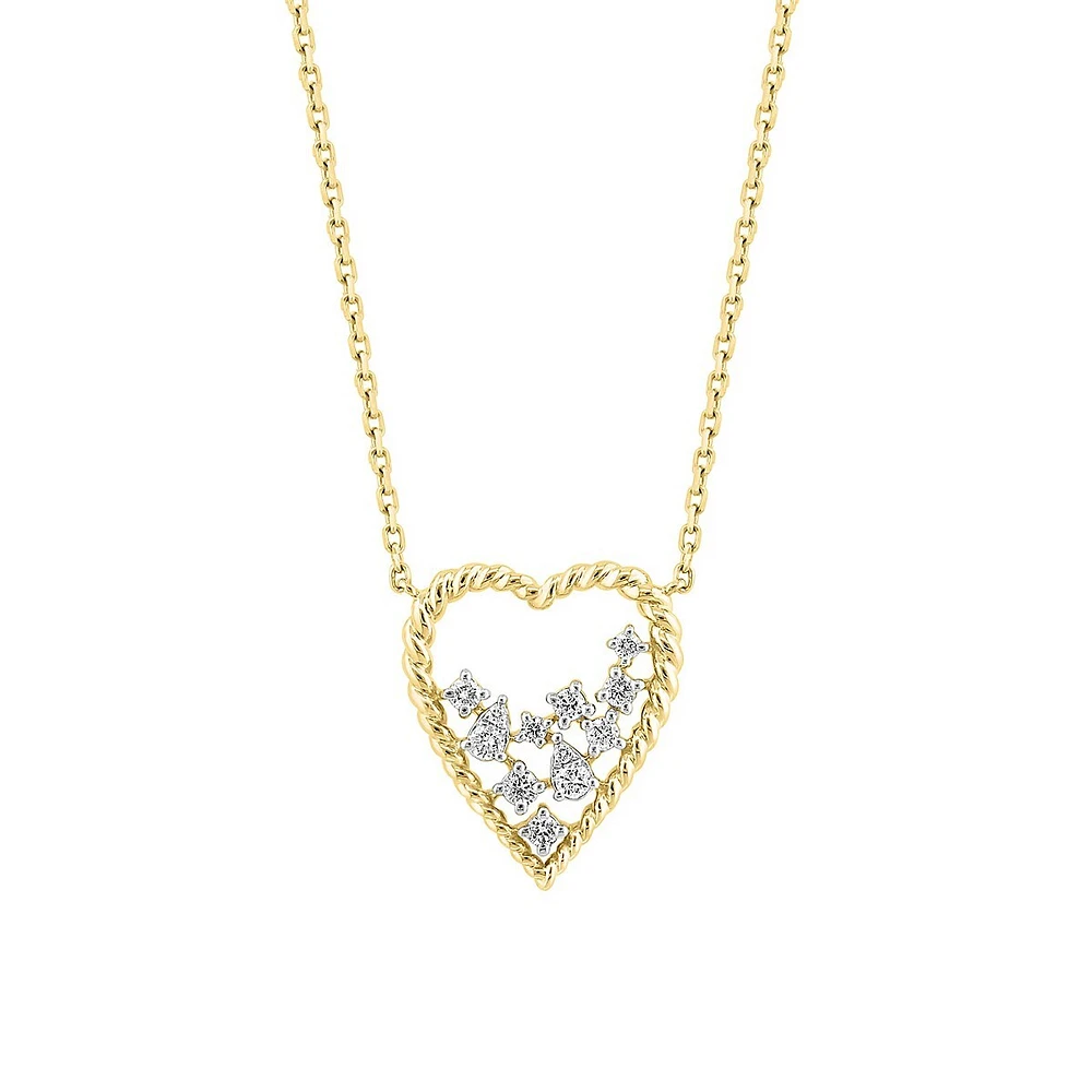 Collier or jaune 14 ct avec pendentif en forme de cœur orné de diamants de 0,27 ct (PT)