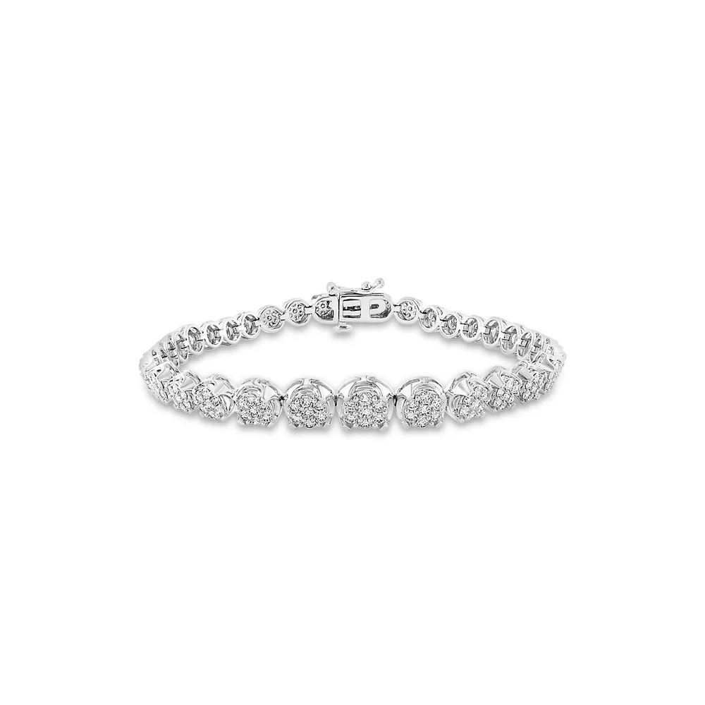 Sterling Silver & 2.44 CT. T.W. Graduated Diamond Bracelet