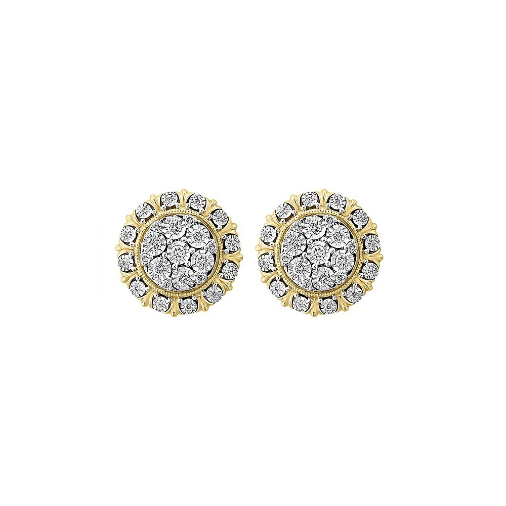 Boutons d'oreilles en or jaune et blanc 14 ct avec diamants de 0,38 ct (PT)