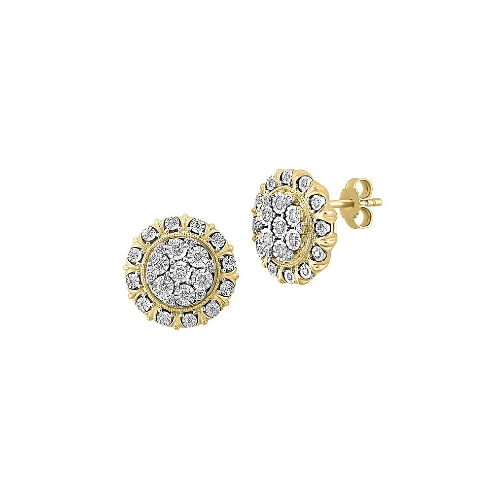 Boutons d'oreilles en or jaune et blanc 14 ct avec diamants de 0,38 ct (PT)