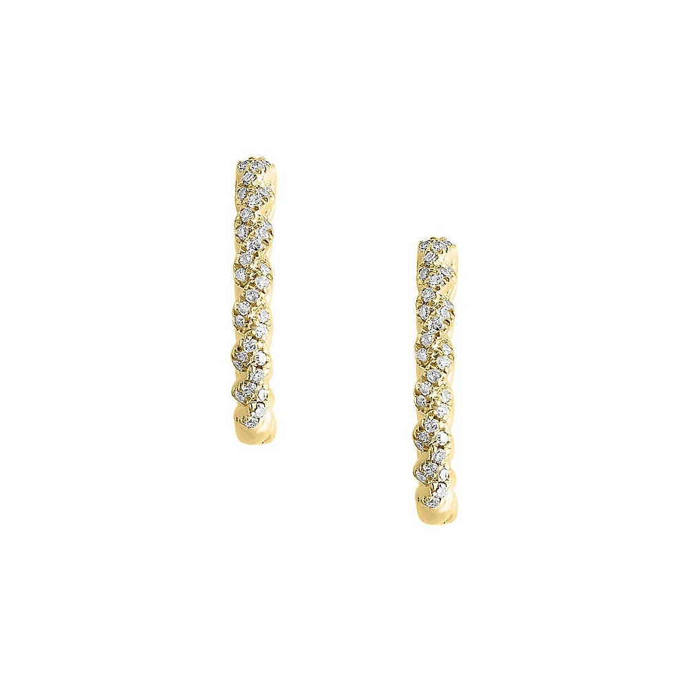 14K Yellow Gold & 0.2 CT. T.W. Diamond Twist Hoop Earrings