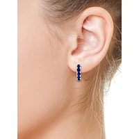 Sterling Silver & Natural Blue Sapphire Hoop Earrings