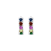 Sterling Silver, Multi Sapphire & Tsavorite Huggie Hoop Earrings