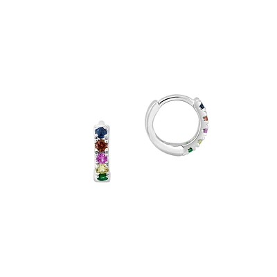 Sterling Silver, Multi Sapphire & Tsavorite Huggie Hoop Earrings