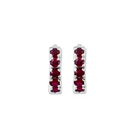 Sterling Silver & Natural Ruby Huggie Hoop Earrings