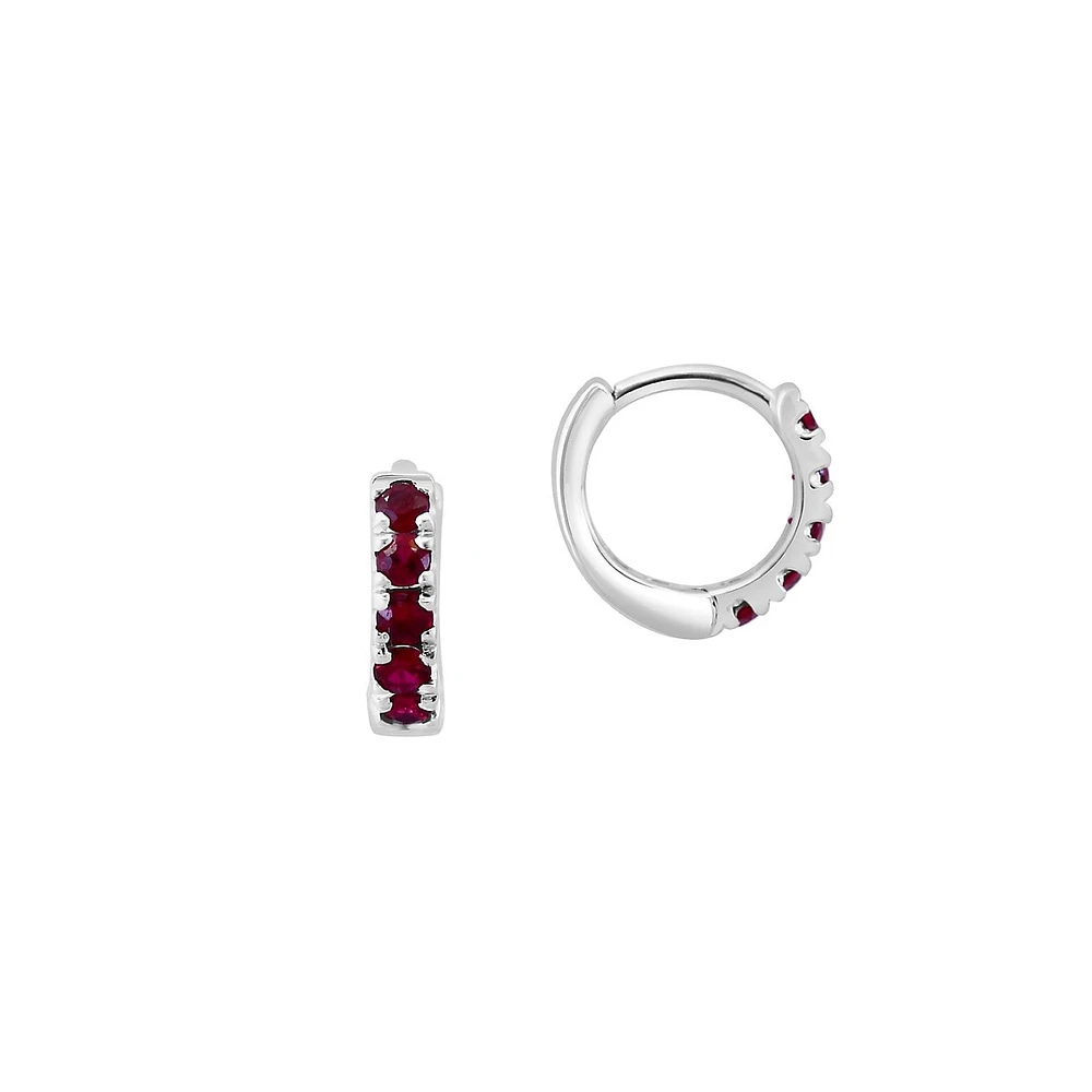 Sterling Silver & Natural Ruby Huggie Hoop Earrings