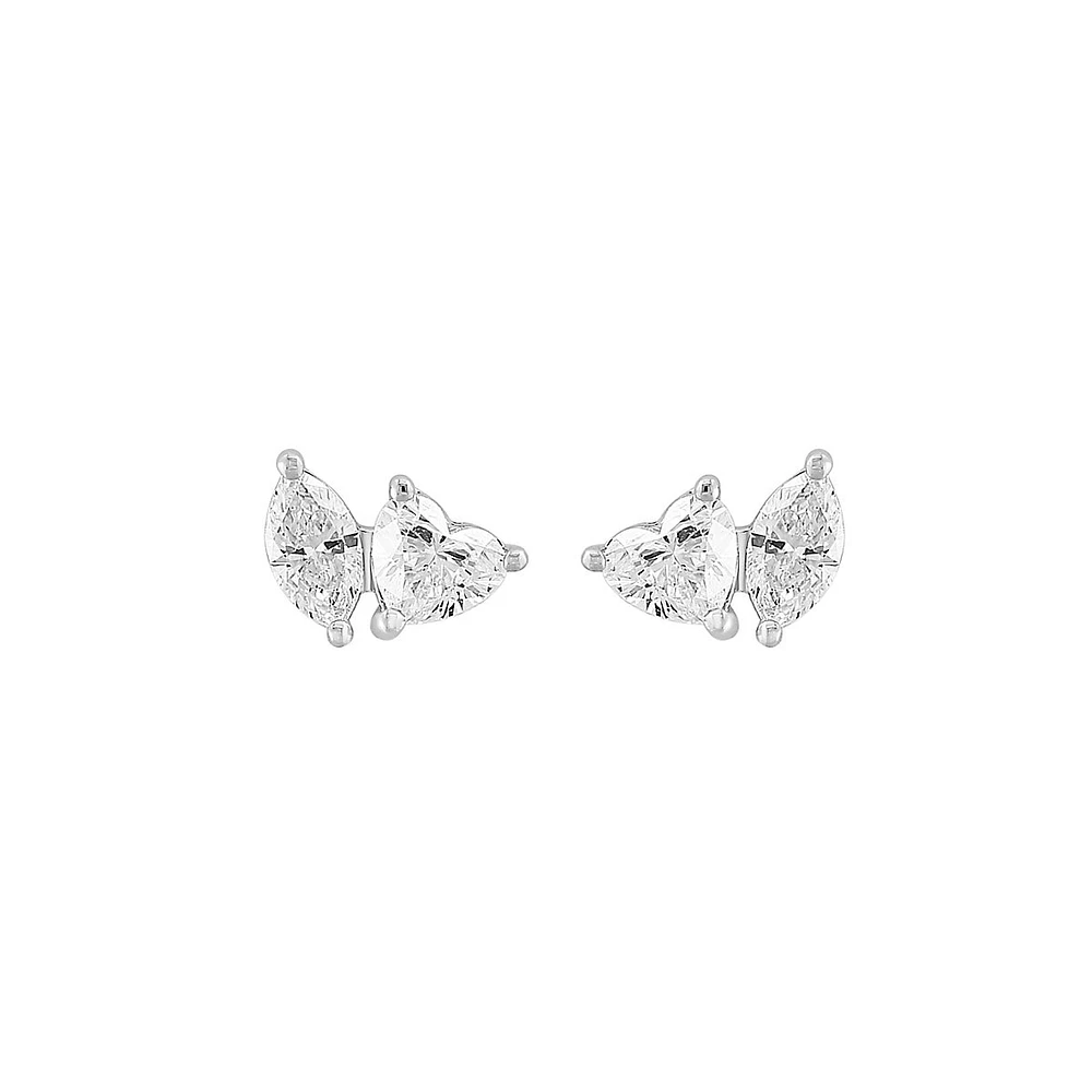 Boutons d'oreilles en or blanc 14 ct avec diamants de 0,75 ct (PT) en forme de marquises et de cœurs