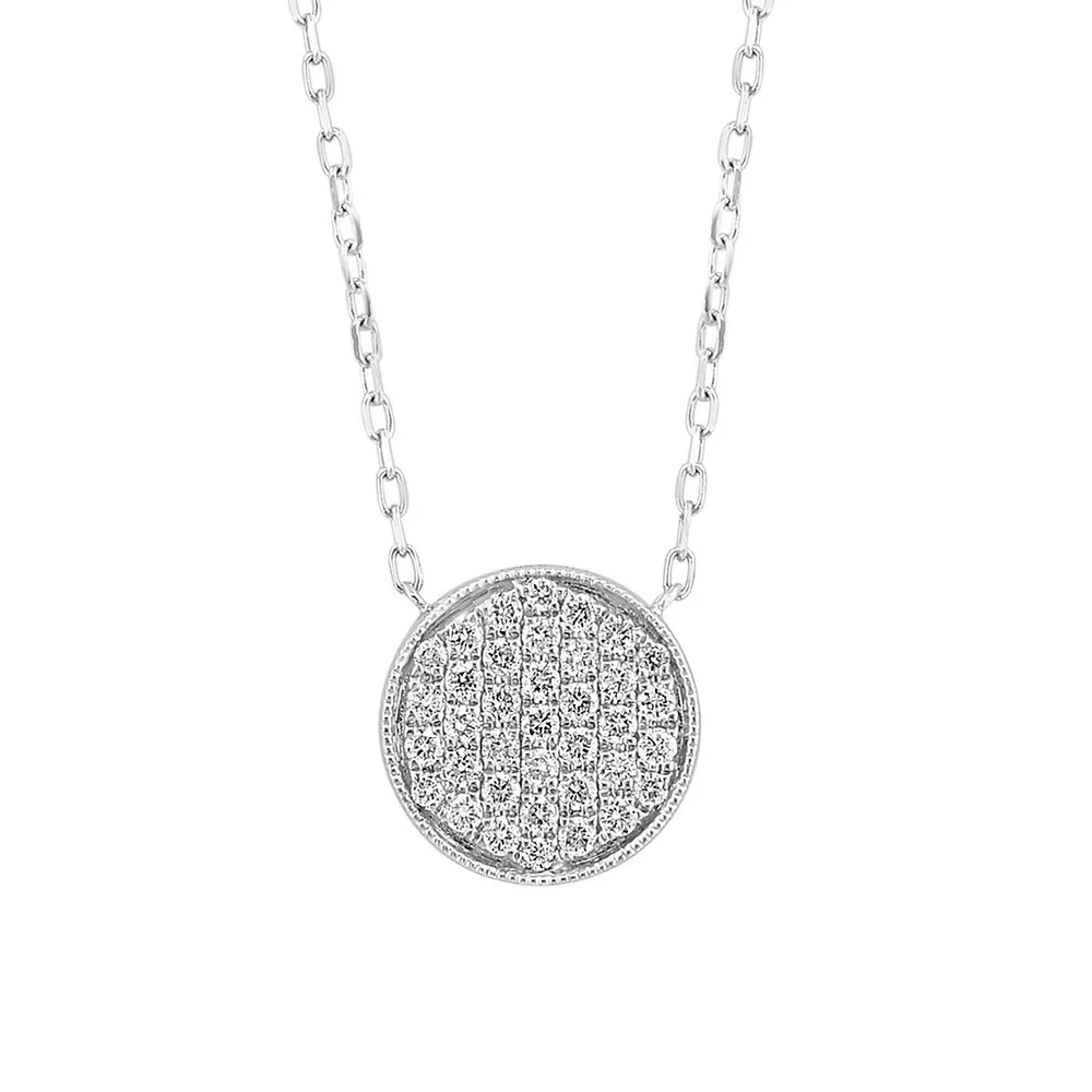 14K White Gold & 0.34 CT. T.W. Diamond Circular Pendant Necklace