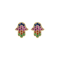 14K Gold Over Silver & Multi-Stone Hamsa Stud Earrings