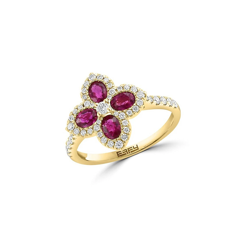 Bague en or jaune 14 carats avec diamants de 0,43 ct et rubis naturel