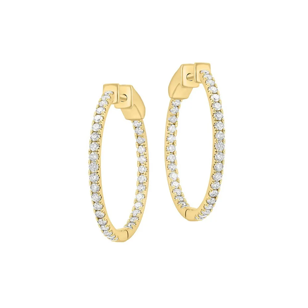 14K Yellow Gold & 1.0 CT. T.W. Diamond Inside-Out Hoop Earrings