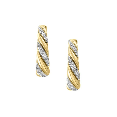 14K Yellow Gold & 0.52 CT. T.W. Diamond Two-Tone Twist Huggie Earrings