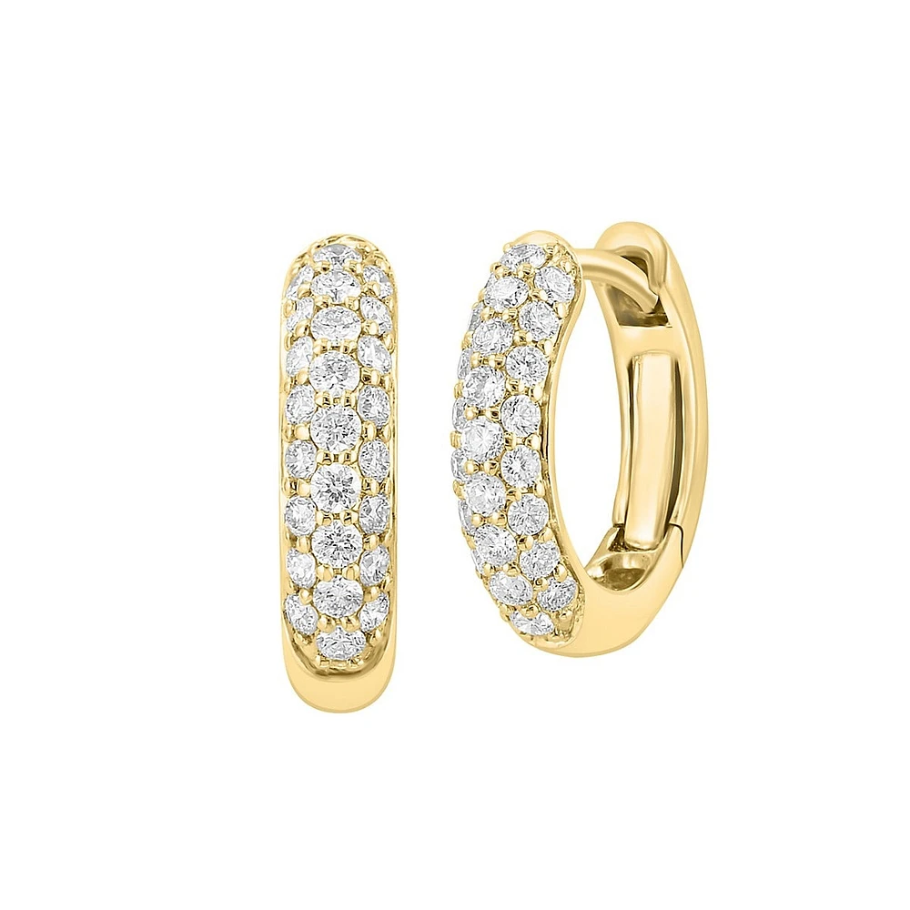 14K Yellow Gold & 0.53 CT. T.W. Diamond Huggie Hoop Earrings