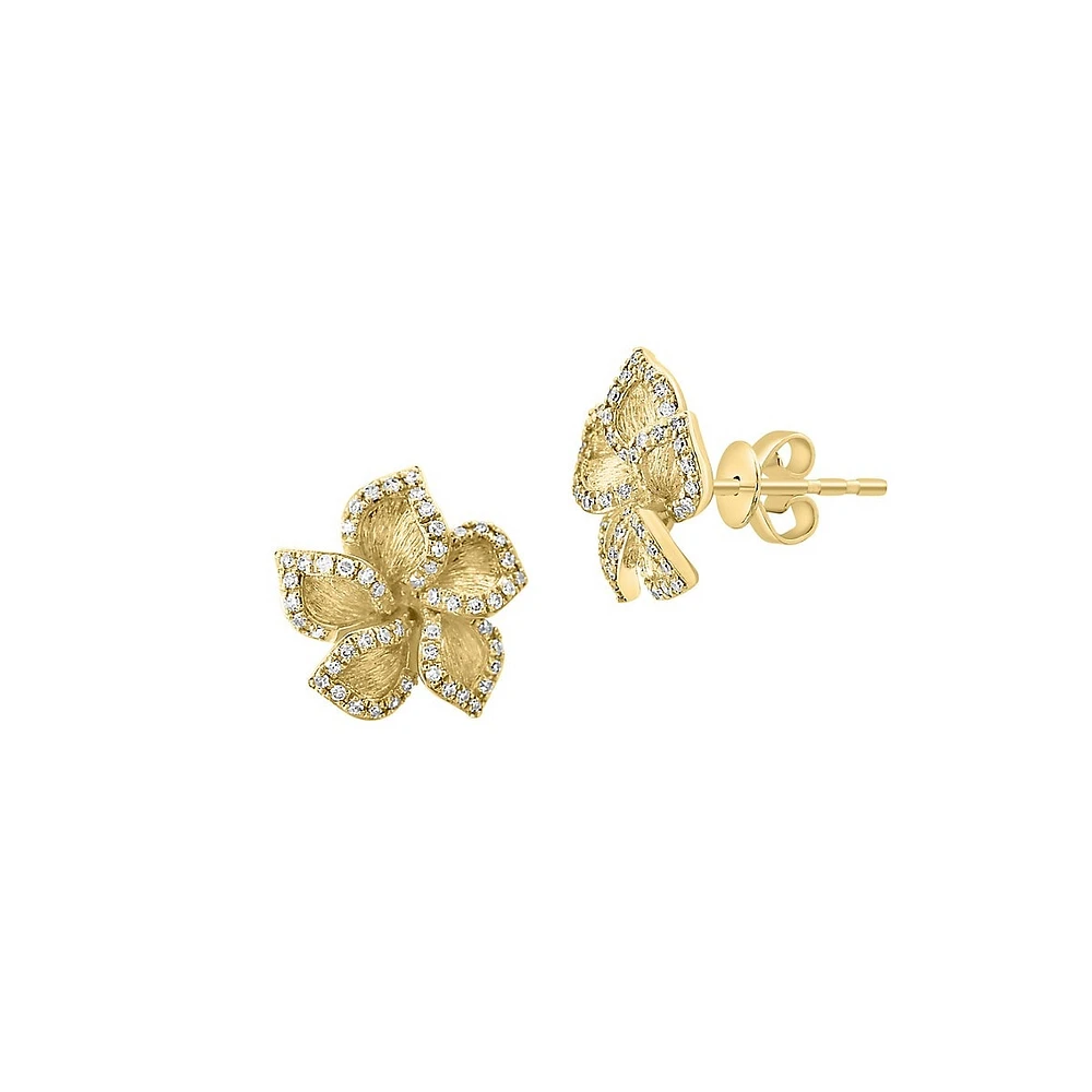 14K Yellow Gold & 0.31 CT. T.W. Diamond Flower Stud Earrings