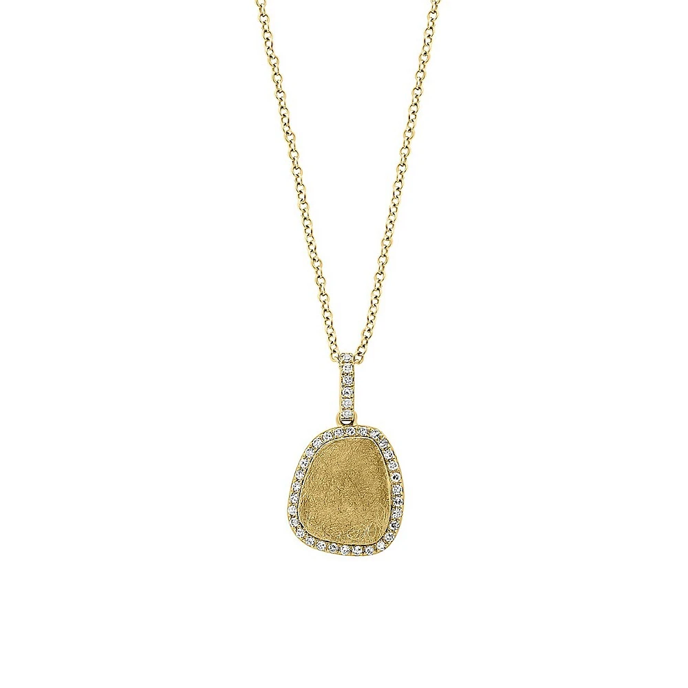 14K Yellow Gold & 0.14 CT.T.W. Diamond Halo Pendant Necklace