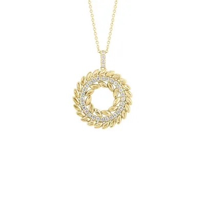 14K Yellow Gold & 0.46 CT. T.W. Diamond Laurel Wreath Pendant Necklace