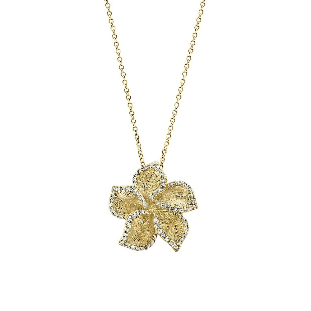 14K Yellow Gold & 0.31 CT.T.W. Diamond Flower Pendant Necklace