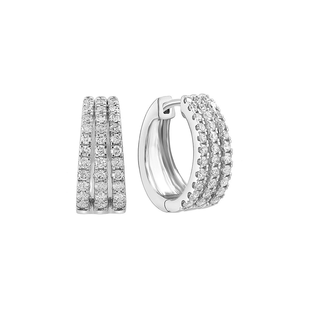 14K White Gold & CT. T.W. Diamond Hoop Earrings