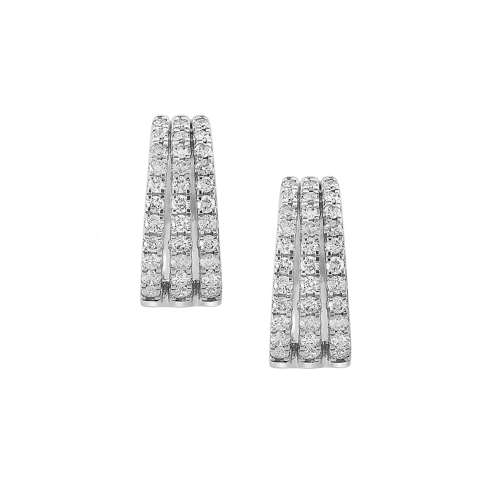 14K White Gold & CT. T.W. Diamond Hoop Earrings