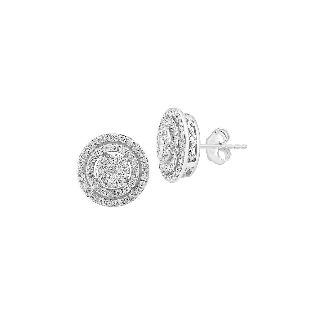 Boutons d'oreilles en or blanc 14 ct avec diamants de 1,04 ct (PT)