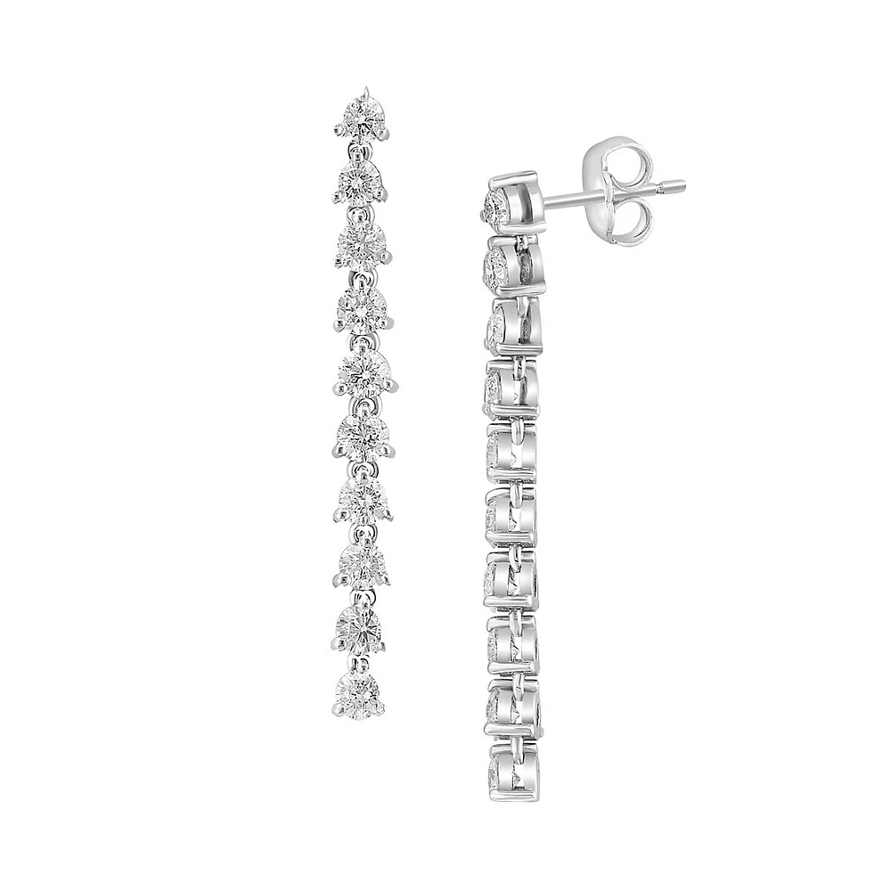 14K White Gold & 1.96 CT. T.W. Diamond Linear Earrings