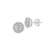 Sterling Silver & 0.09 CT. T.W. Diamond Double-Halo Stud Earrings
