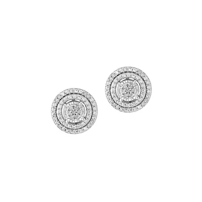 Sterling Silver & 0.09 CT. T.W. Diamond Double-Halo Stud Earrings