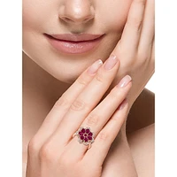 14K Rose Gold, 0.23 CT. T.W. Diamond & Natural Ruby Flower Ring