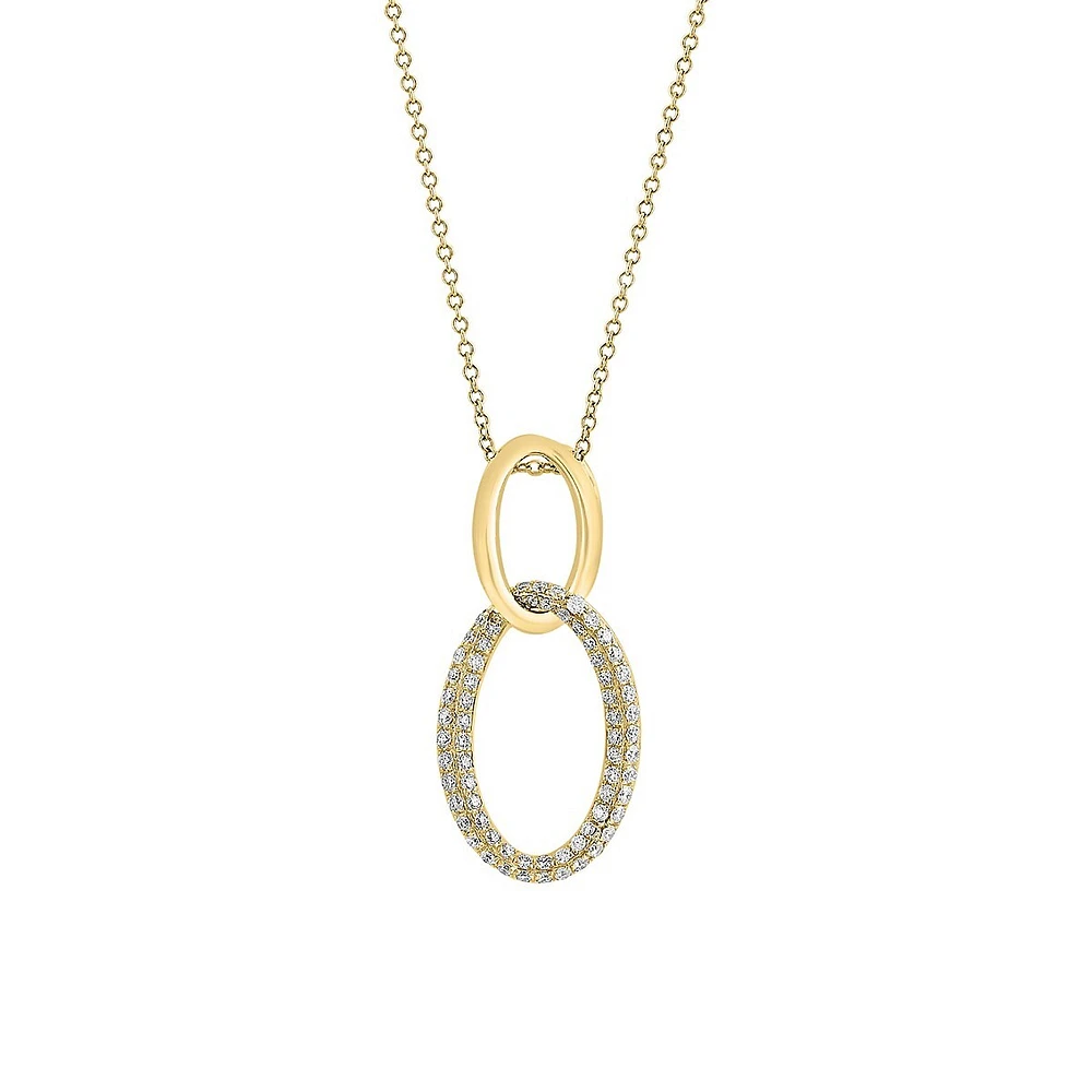 14K Yellow Gold & 0.54 CT. T.W. Diamond Interlocking Hoop Pendant Necklace