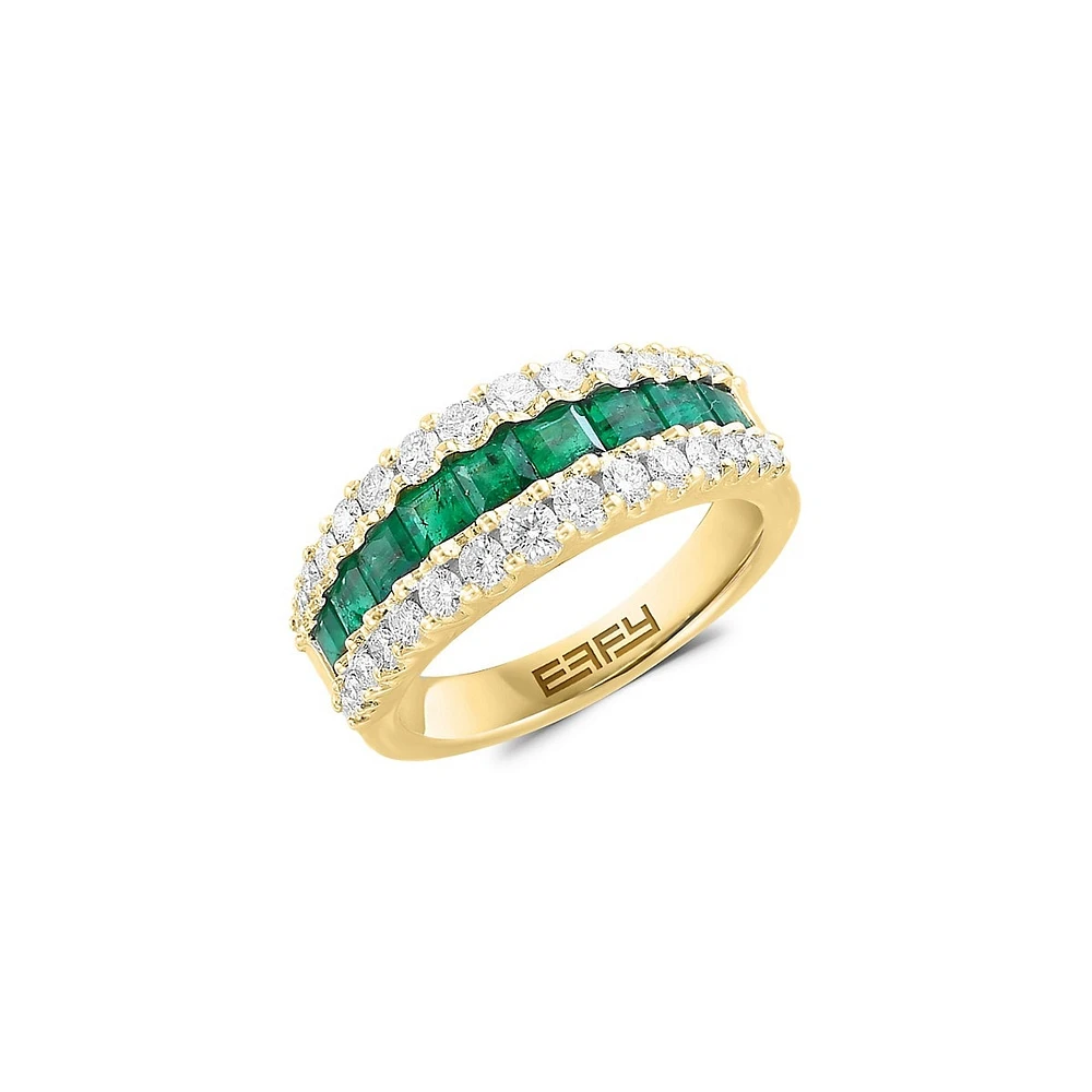 14K Yellow Gold, 0.74 CT.T.W. Diamond & Natural Emerald Ring