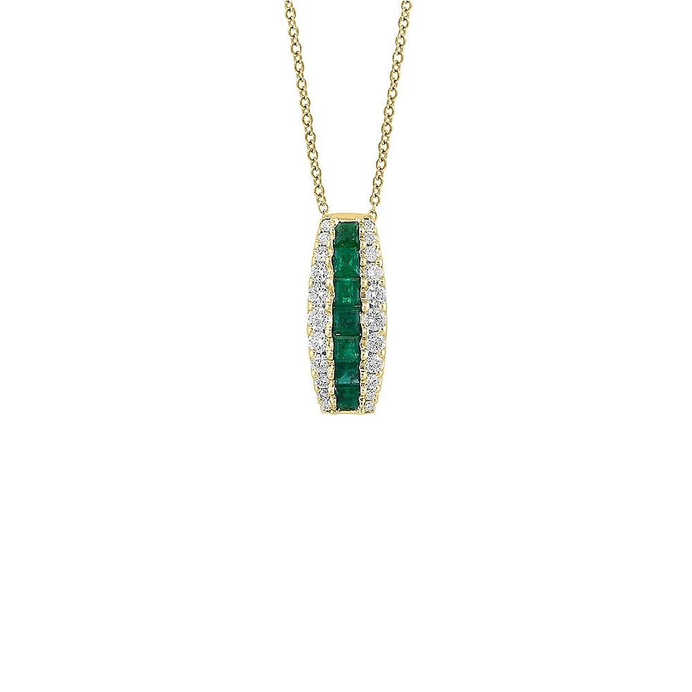 14K Yellow Gold, 0.57 CT. T.W Diamond & Natural Emerald Pendant Necklace