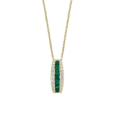 14K Yellow Gold, 0.57 CT. T.W Diamond & Natural Emerald Pendant Necklace