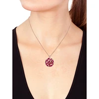 14K Rose Gold, 0.28 CT. T.W. Diamond & Natural Ruby Flower Pendant Necklace