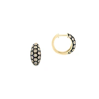 14K Yellow Gold, Black Enamel & 0.25 CT. T.W. Diamond Huggie Hoop Earrings