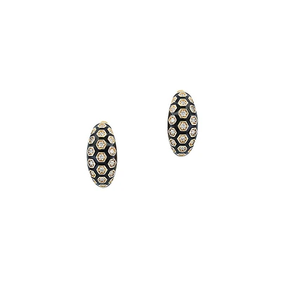 14K Yellow Gold, Black Enamel & 0.25 CT. T.W. Diamond Huggie Hoop Earrings