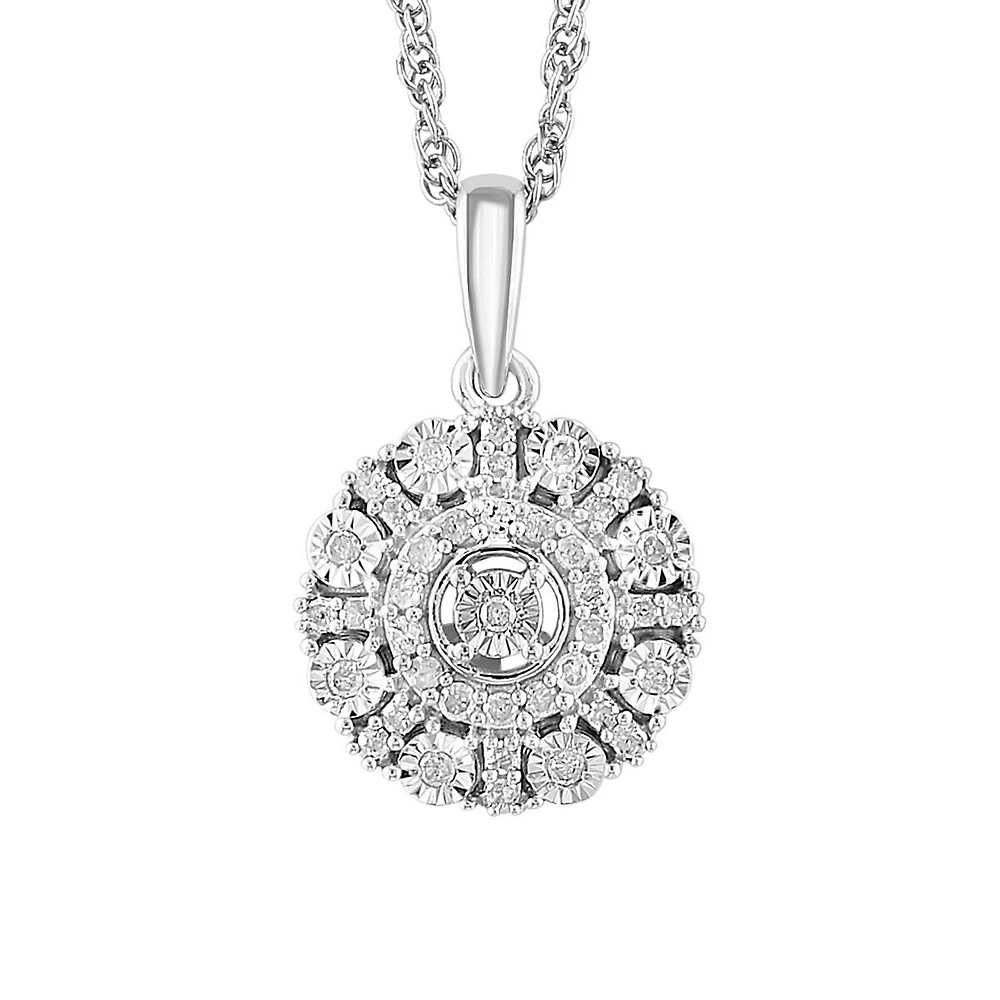 Collier avec pendentif rond en argent sterling et diamant de 0,14 ct. TW