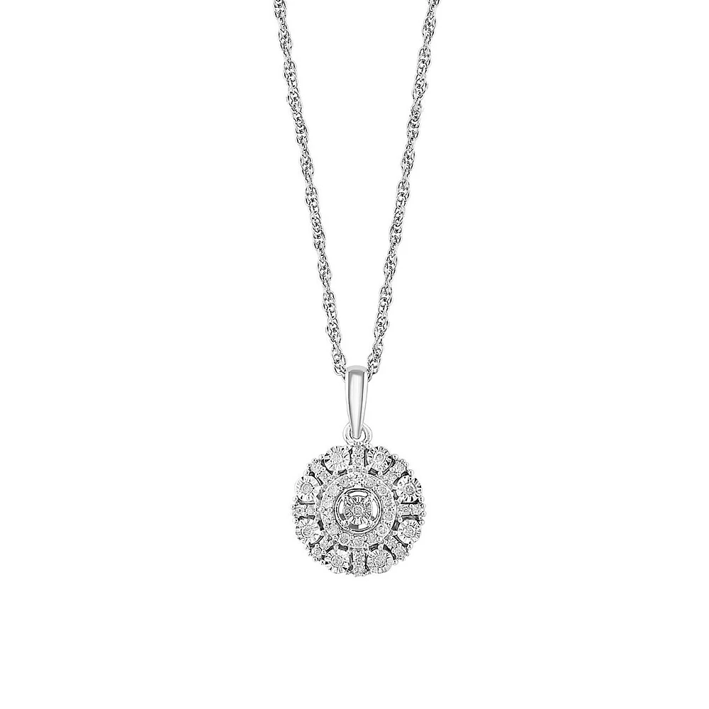 Collier avec pendentif rond en argent sterling et diamant de 0,14 ct. TW