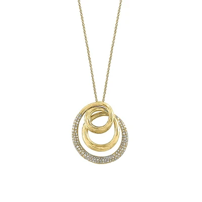 14K Yellow Gold & 0.46 CT.T.W. Diamond Spiral Hoop Pendant Necklace