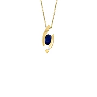 14K Yellow Gold, 0.05 CT.T.W.Diamond & Natural Sapphire Pendant Necklace