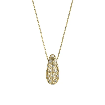 Or jaune 14 carats et or jaune 14 carats. 0,25 CT. Collier à pendentif cage en diamant TW