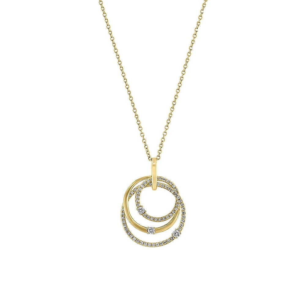 14K Yellow Gold & 0.29 CT. T.W. Diamond Spiral Hoop Pendant Necklace